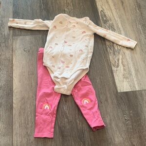 Rainbow Print Baby Onesie and Pink Leggings Set